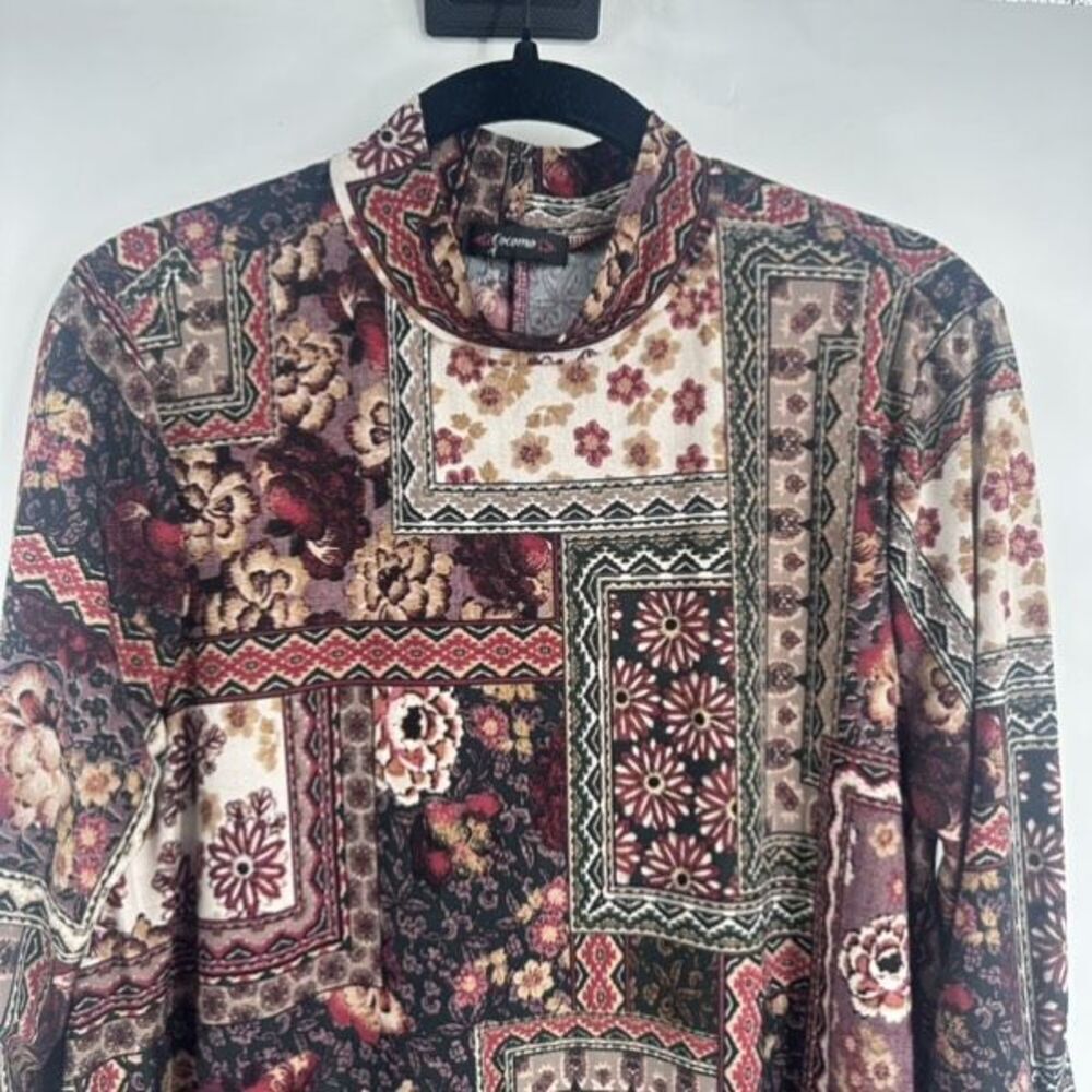 Cocomo Floral Bandana Print 3/4 Sleeve Mock Neck Blouse Medium Boho Patchwork - Picture 9 of 10